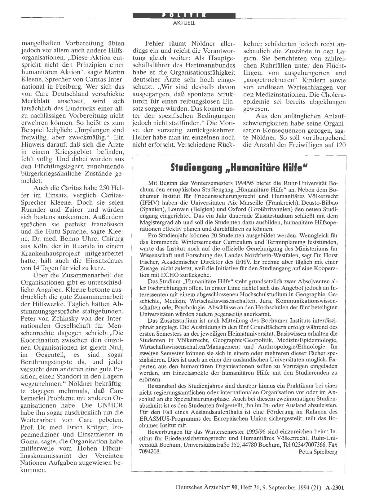 Vorschauseite 1: Studiengang „Humanitäre Hilfe“