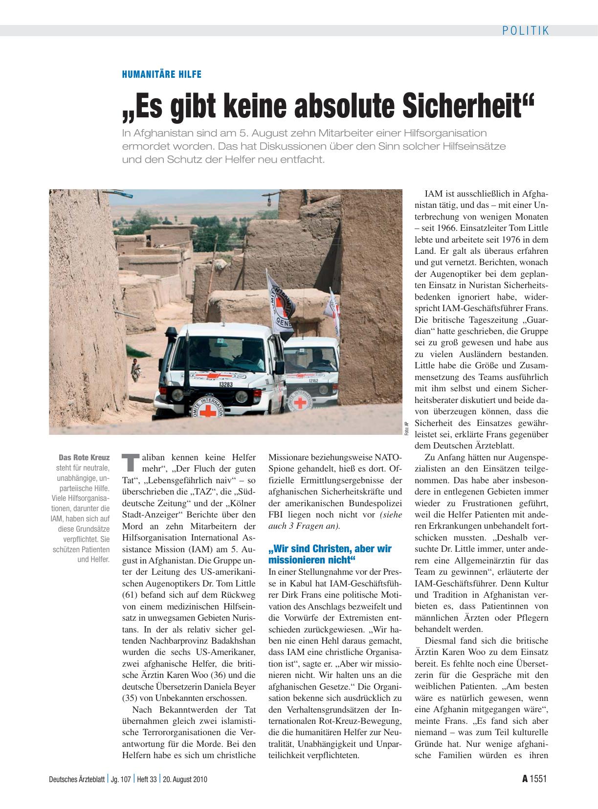 Vorschauseite 1: Humanitäre Hilfe: „Es gibt keine absolute Sicherheit“