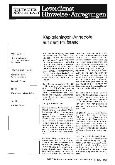 Vorschauseite 1: Kapitalanlagen-Angebote auf dem Prüfstand