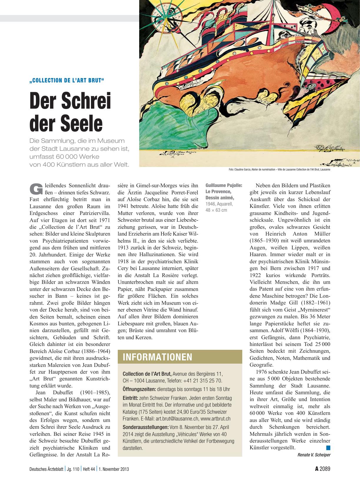 Vorschauseite 1: „Collection de l’Art Brut“: Der Schrei der Seele