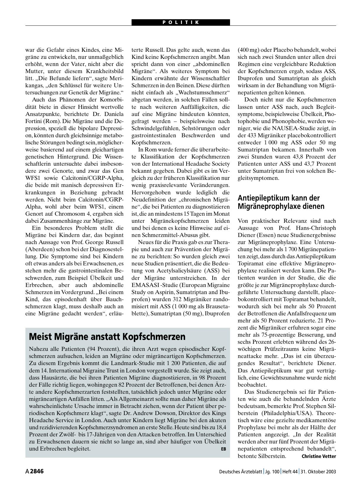 Vorschauseite 1: Meist Migräne anstatt Kopfschmerzen