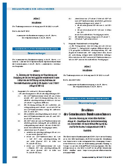 Vorschauseite 1: 14. Änderung der Vereinbarung zur Finanzierung und Erstattung der bei den Vertragsärzten entstehenden Kosten im Rahmen der Einführung und des Betriebes der Telematikinfrastruktur…
