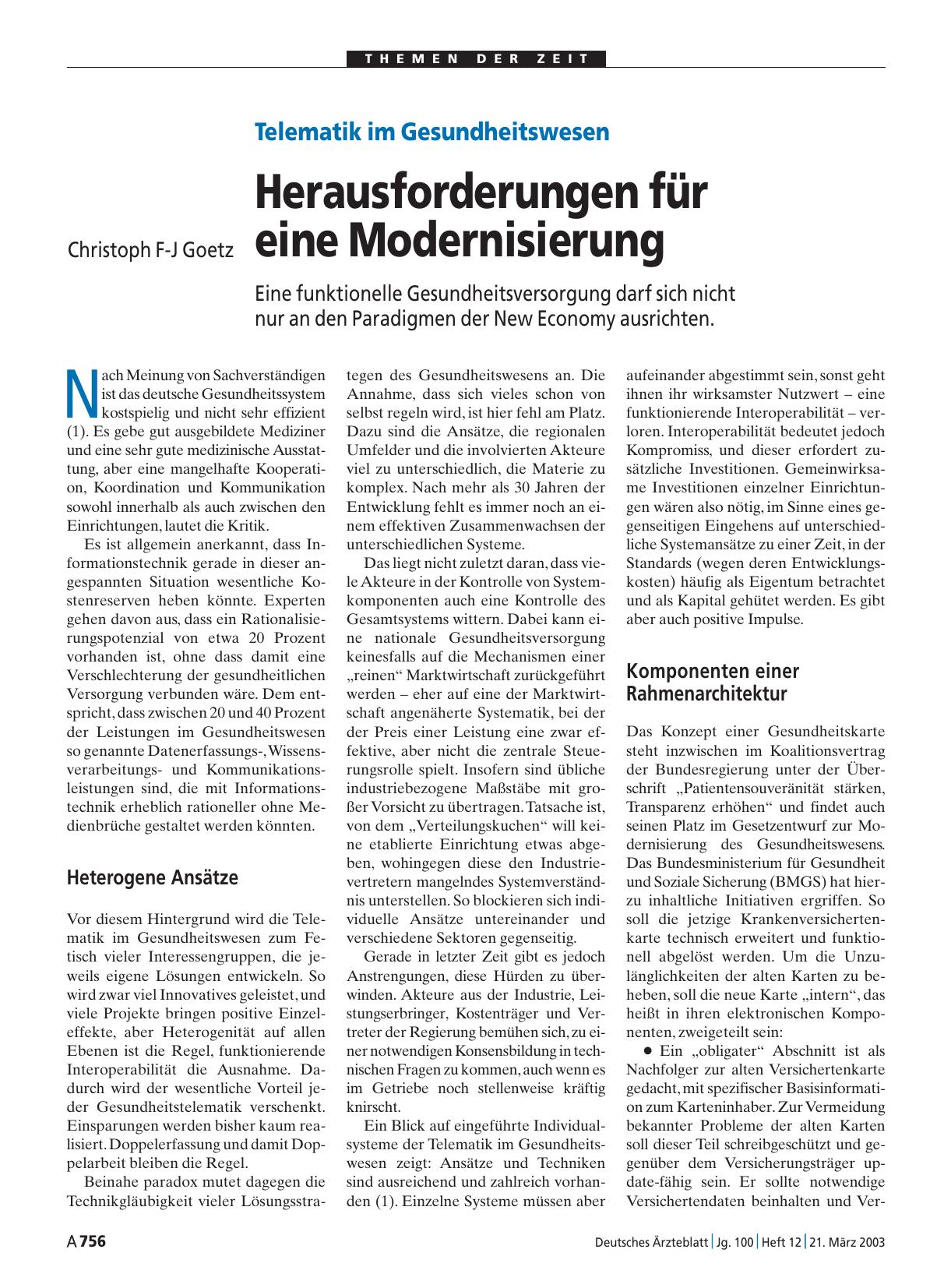 Vorschauseite 1: Telematik im Gesundheitswesen: Herausforderungen für eine Modernisierung