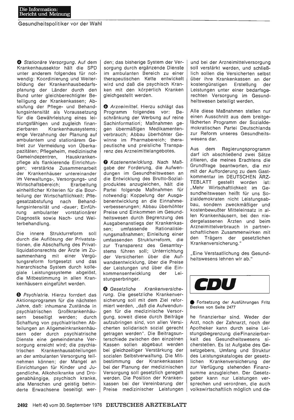 Vorschauseite 1: CDU: Gesundheitspolitische Vorstellungen - Teil 2