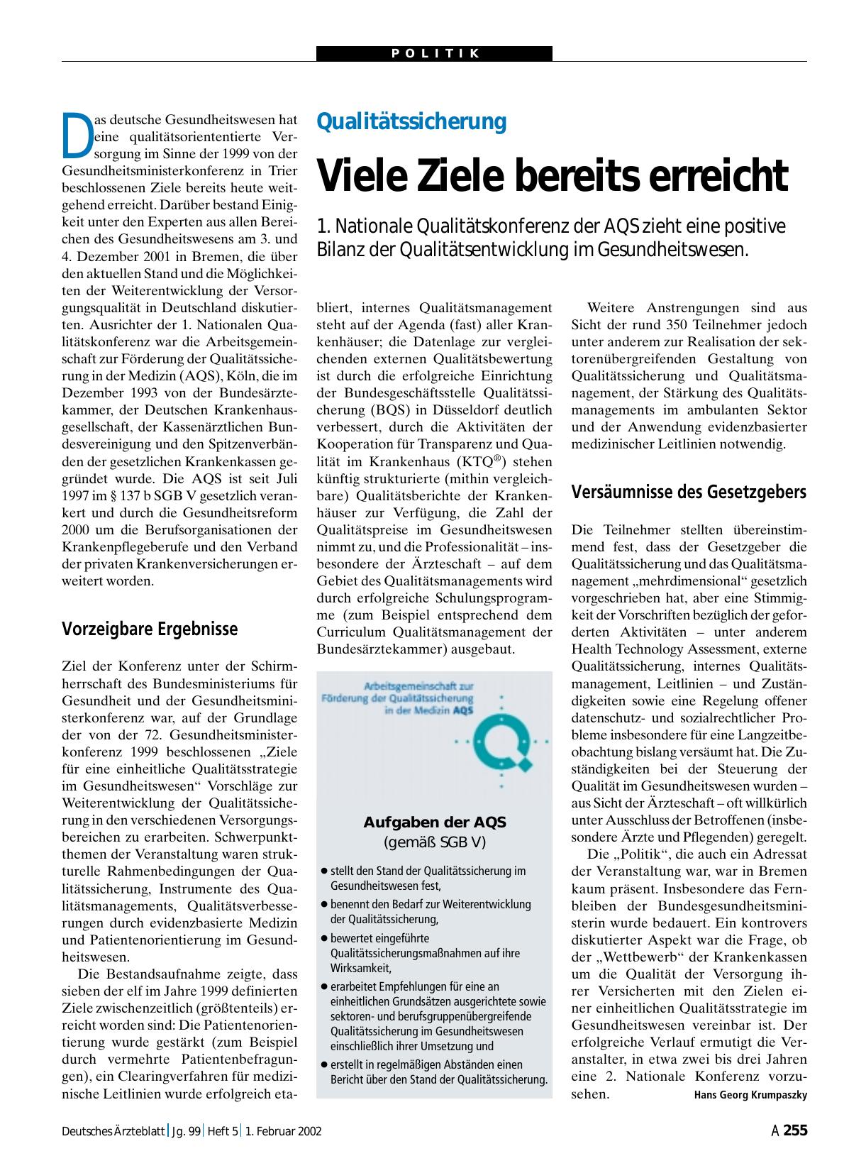 Vorschauseite 1: Qualitätssicherung: Viele Ziele bereits erreicht