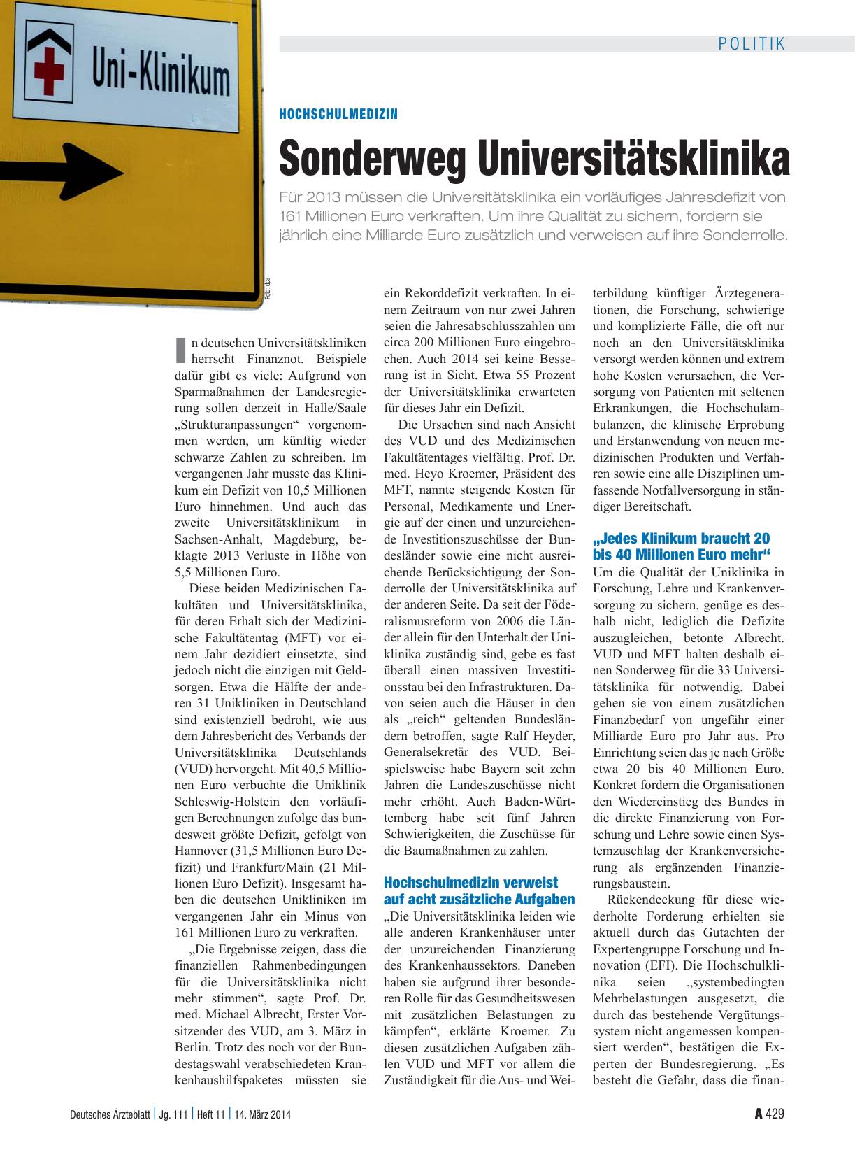 Vorschauseite 1: Hochschulmedizin: Sonderweg Universitätsklinika