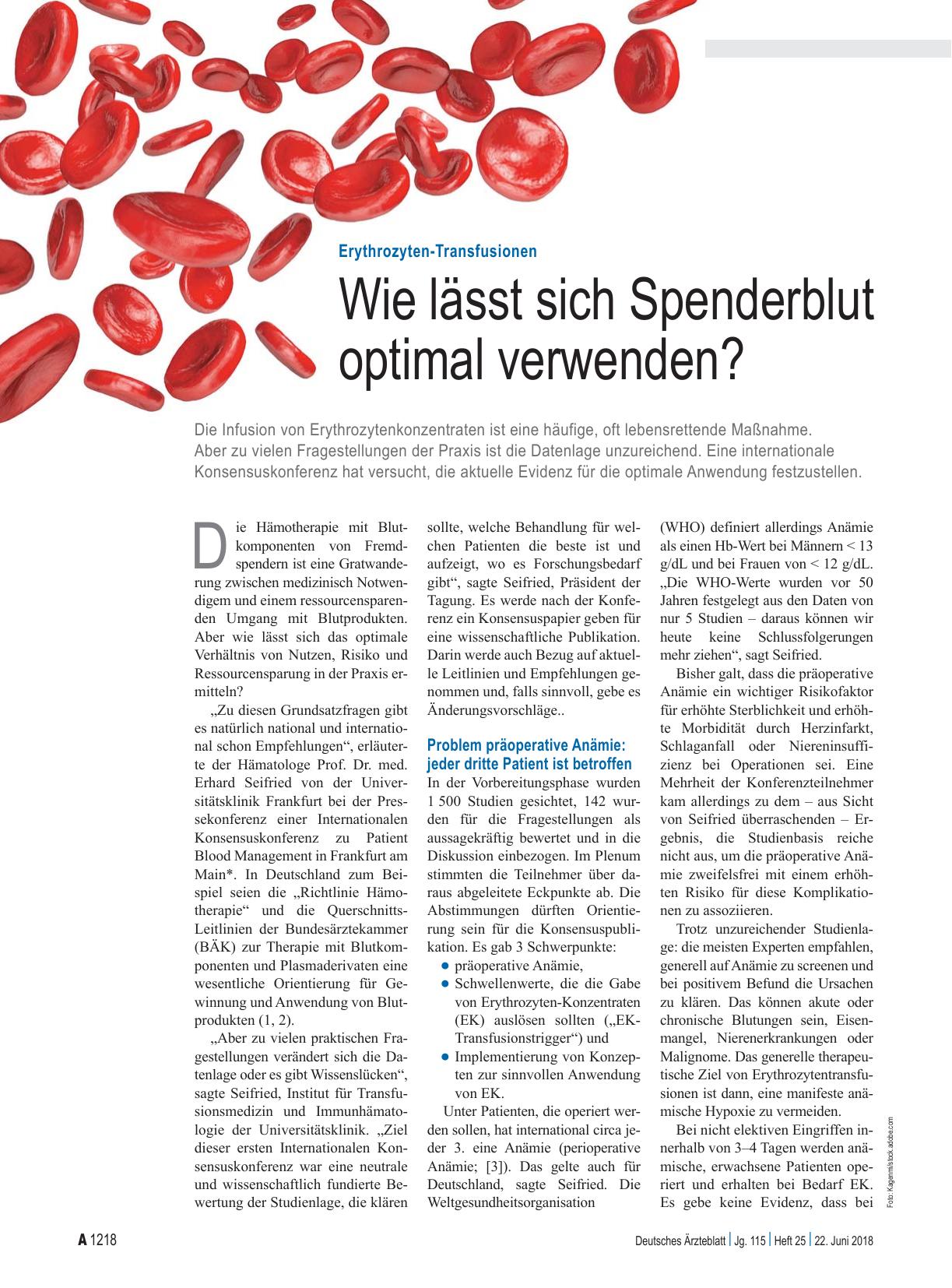 Vorschauseite 1: Erythrozyten-Transfusionen: Wie lässt sich Spenderblut optimal verwenden?