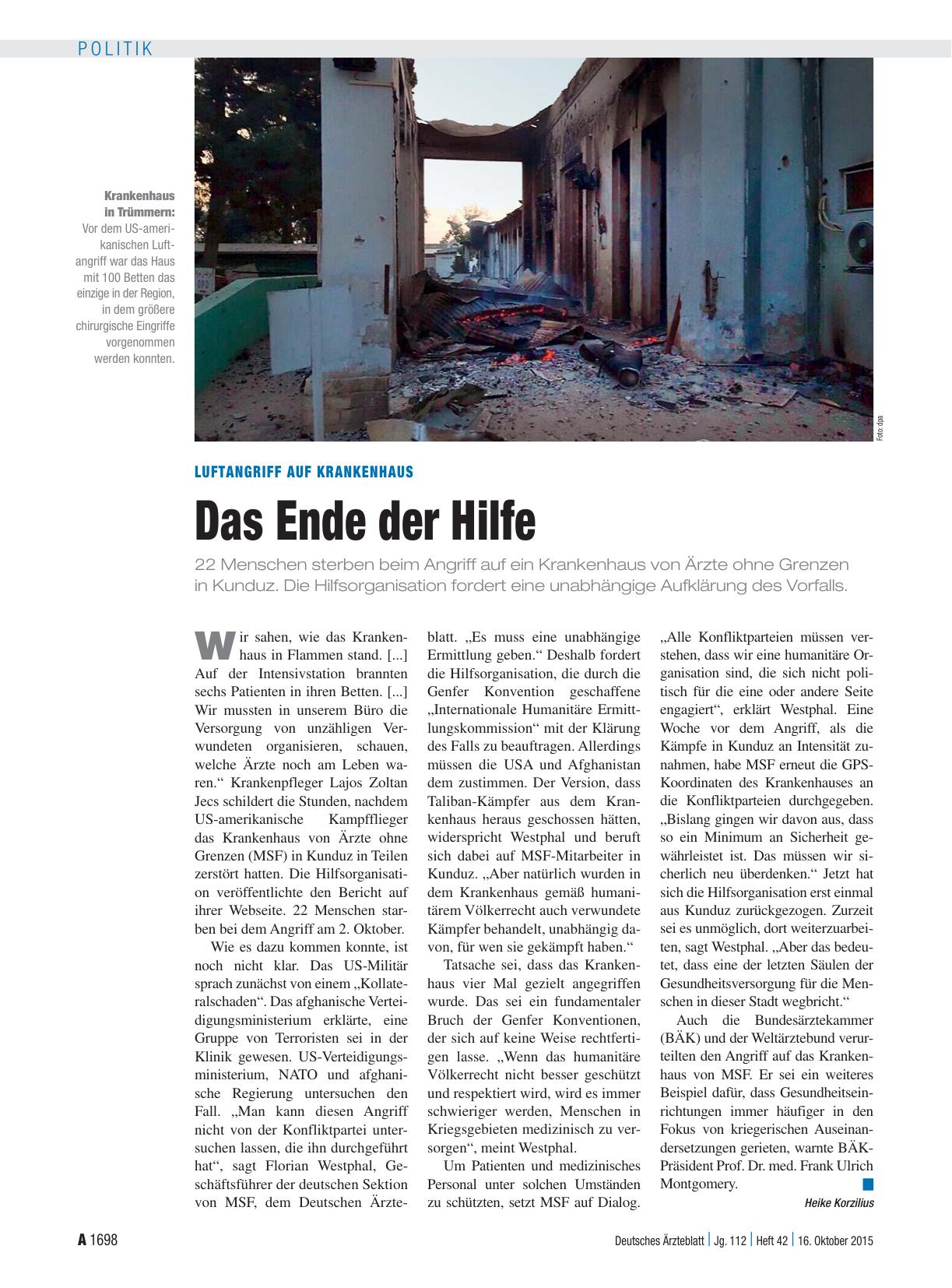 Vorschauseite 1: Luftangriff auf Krankenhaus: Das Ende der Hilfe