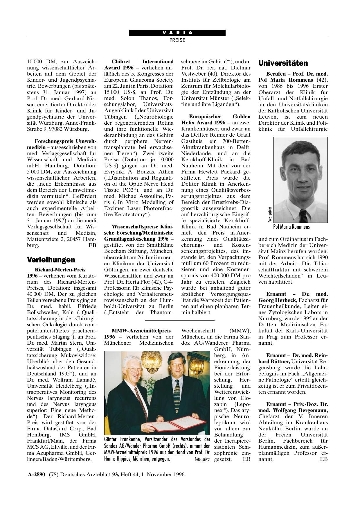 Vorschauseite 1: Verleihungen