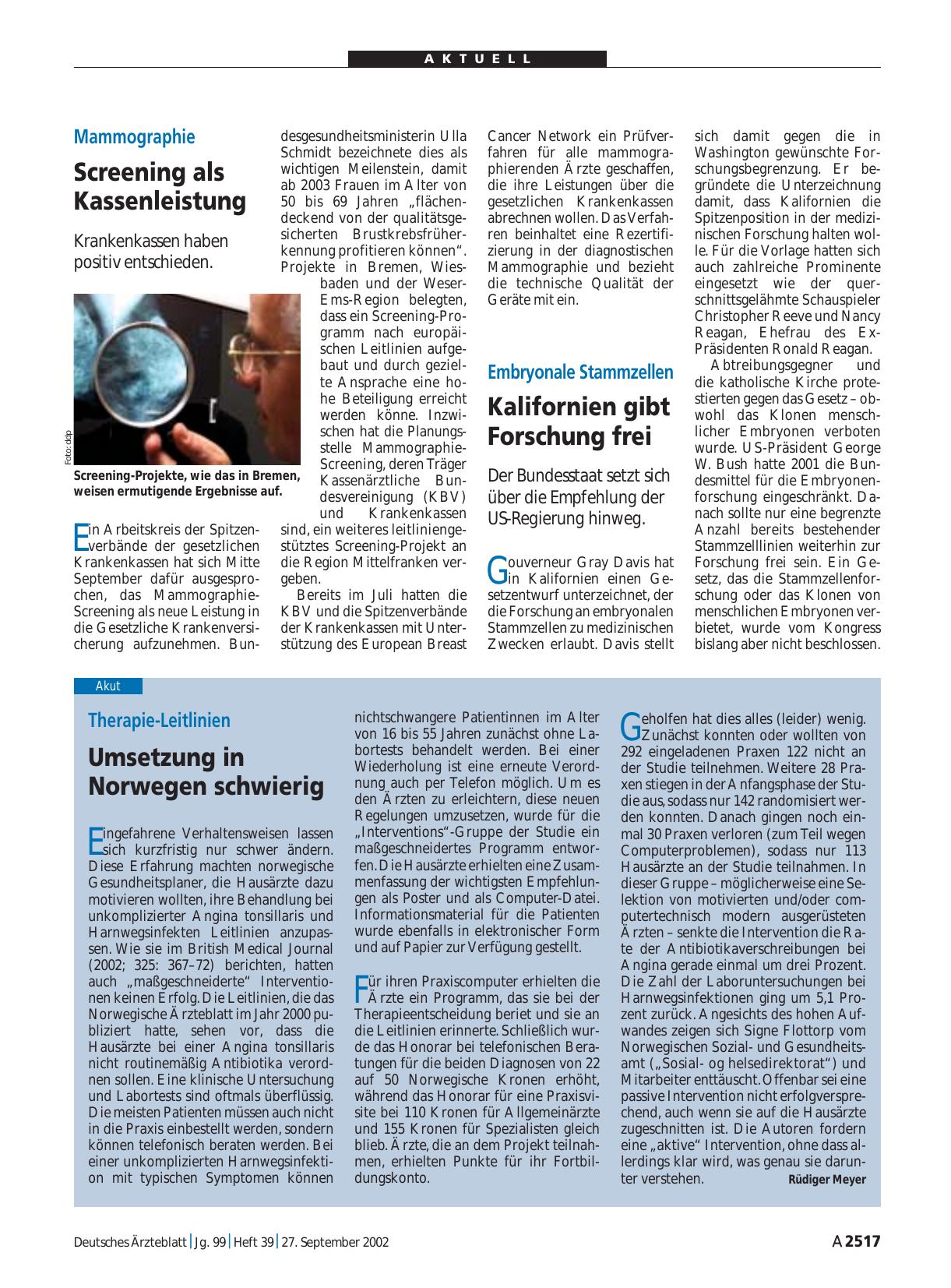 Vorschauseite 1: Mammographie: Screening als Kassenleistung