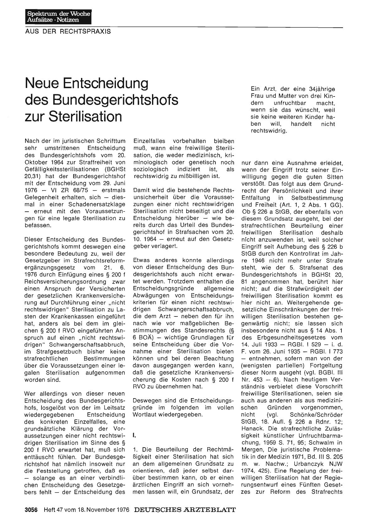 Vorschauseite 1: Neue Entscheidung des Bundesgerichtshofs zur Sterilisation