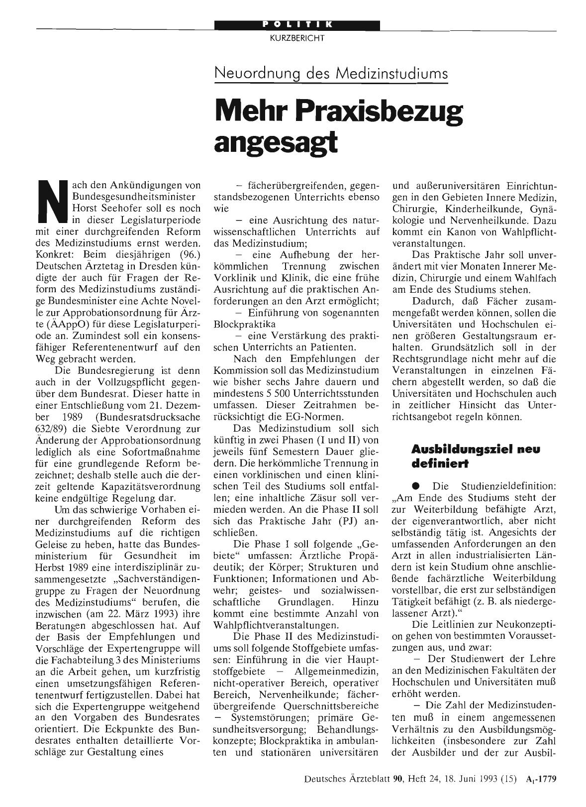 Vorschauseite 1: Neuordnung des Medizinstudiums: Mehr Praxisbezug angesagt