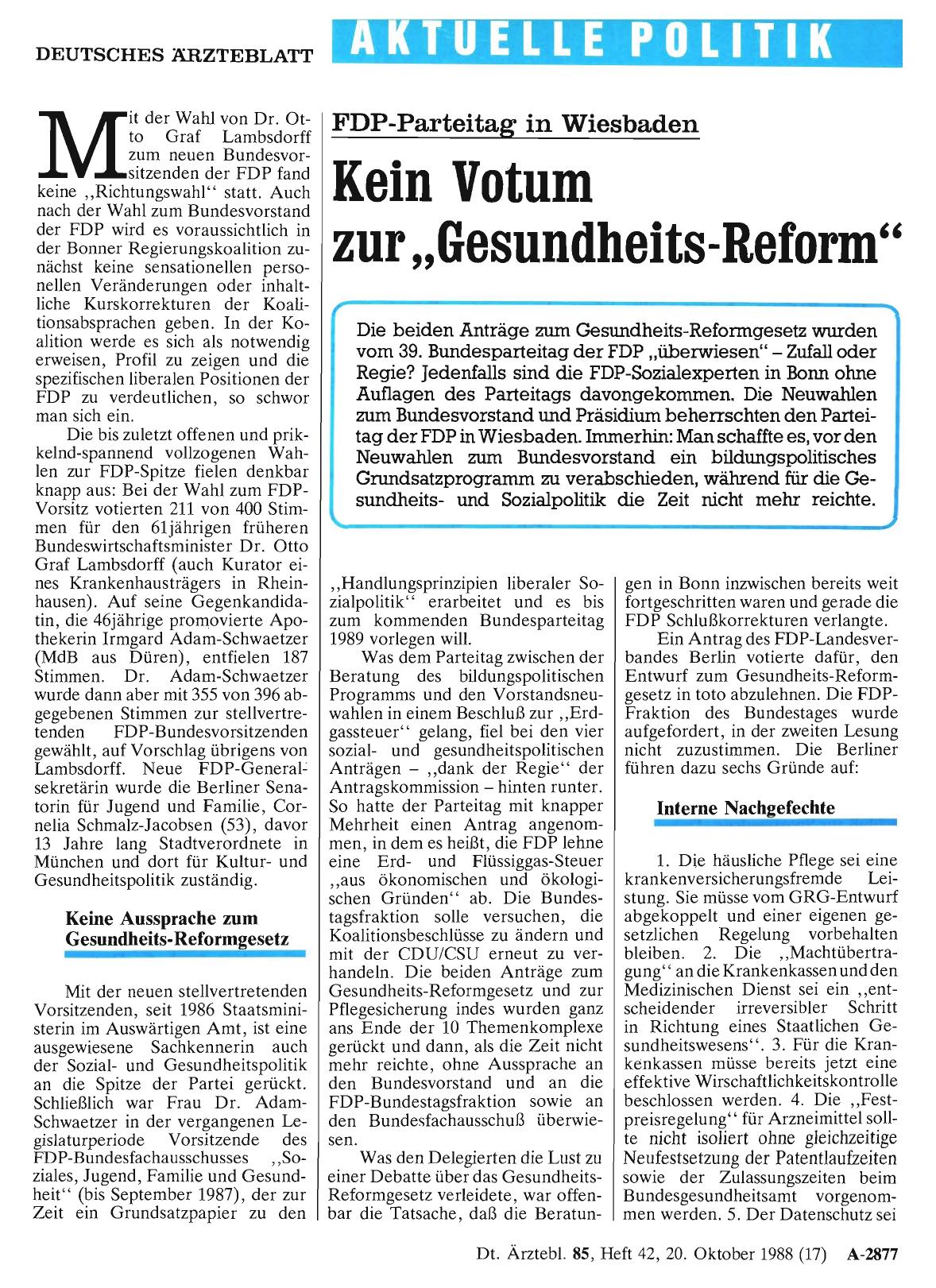 Vorschauseite 1: FDP-Parteitag in Wiesbaden: Kein Votum zur „Gesundheits-Reform“