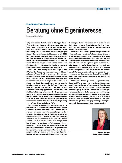 Vorschauseite 1: Unabhängige Patientenberatung: Beratung ohne Eigeninteresse