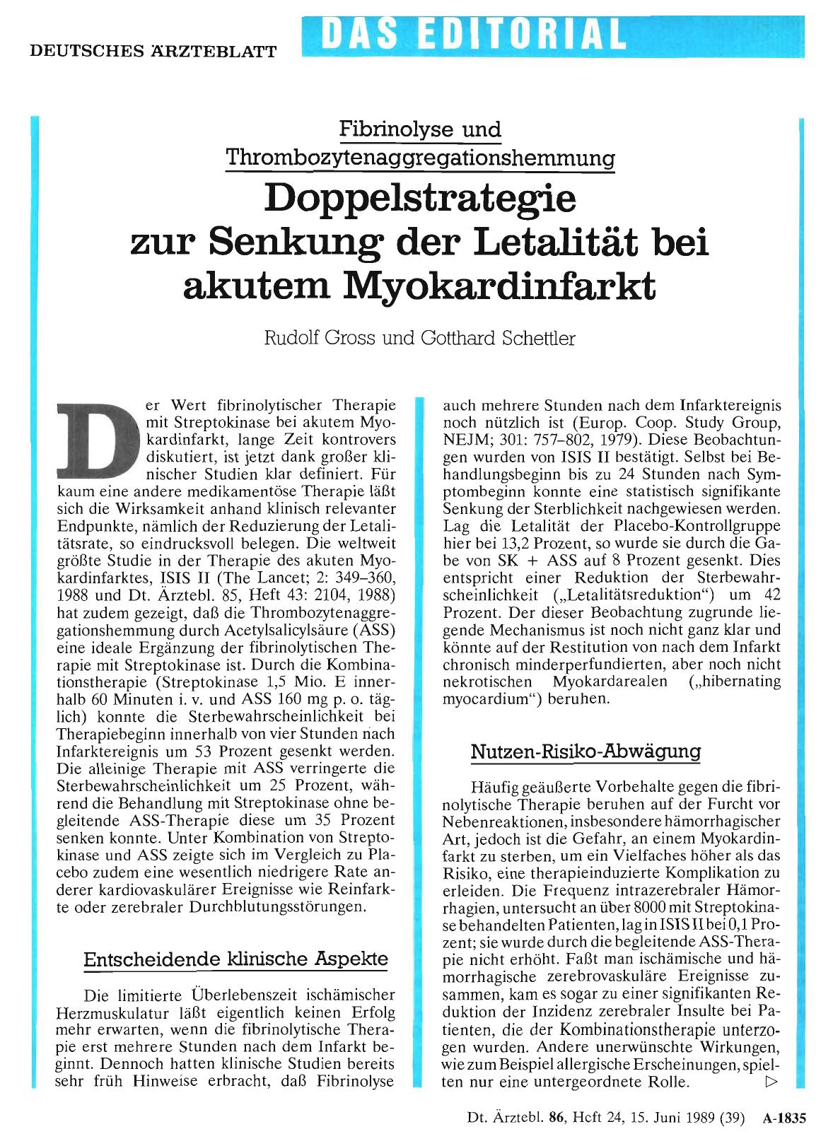 Vorschauseite 1: Fibrinolyse und Thrombozytenaggregationshemmung: Doppelstrategie zur Senkung der Letalität bei akutem Myokardinfarkt