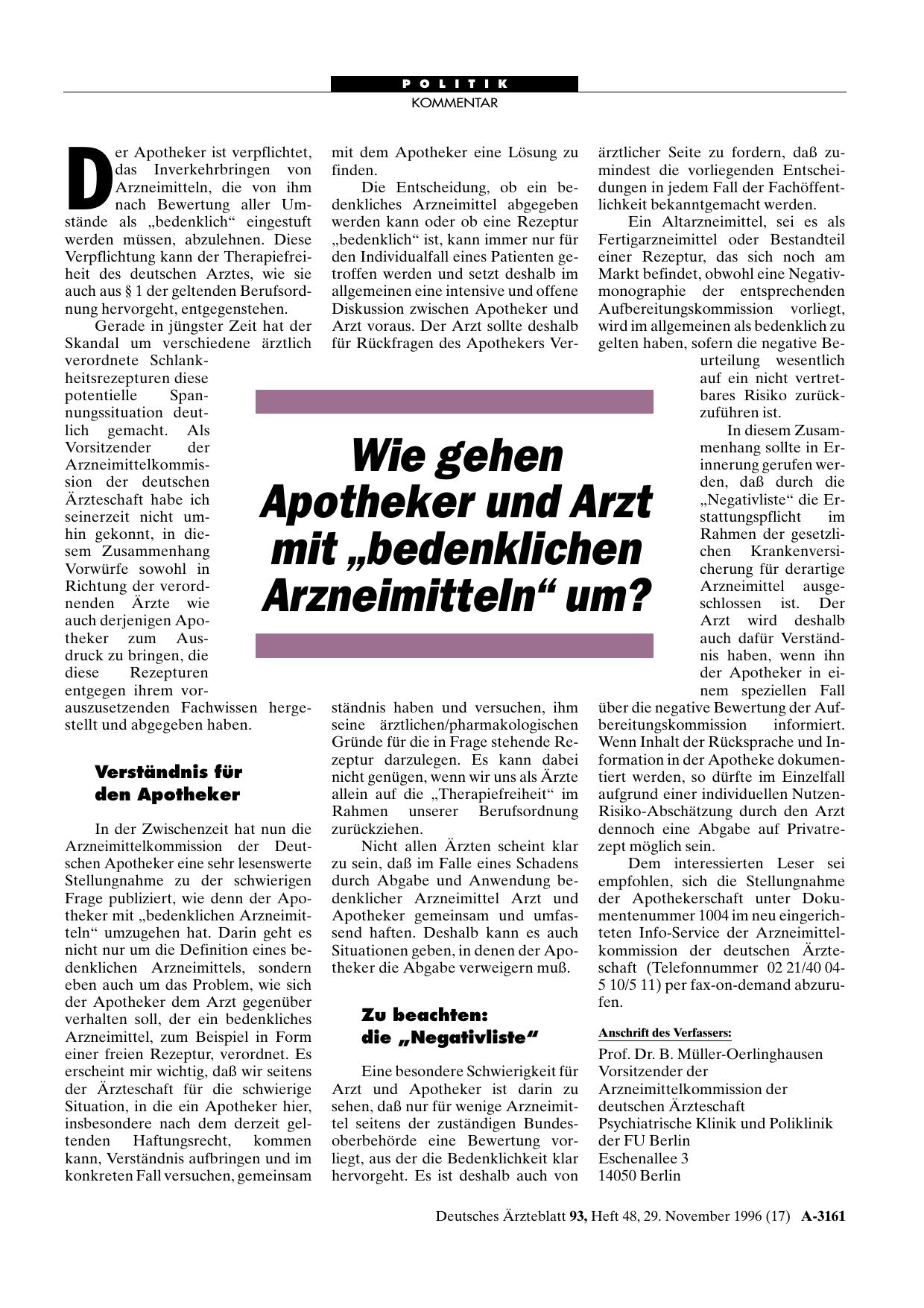 Vorschauseite 1: Wie gehen Apotheker und Arzt mit „bedenklichen Arzneimitteln“ um?
