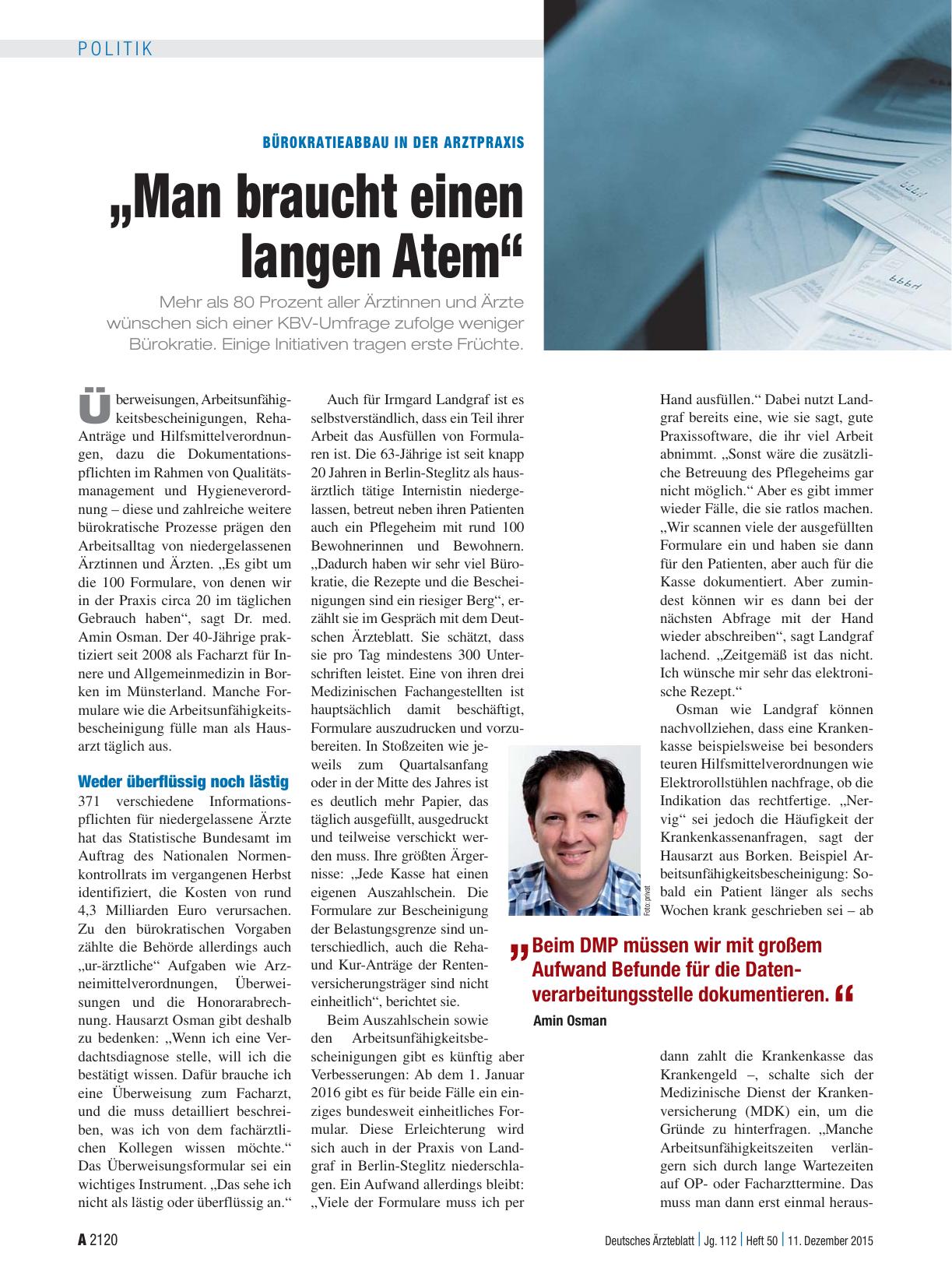 Vorschauseite 1: Bürokratieabbau in der Arztpraxis: „Man braucht einen langen Atem“