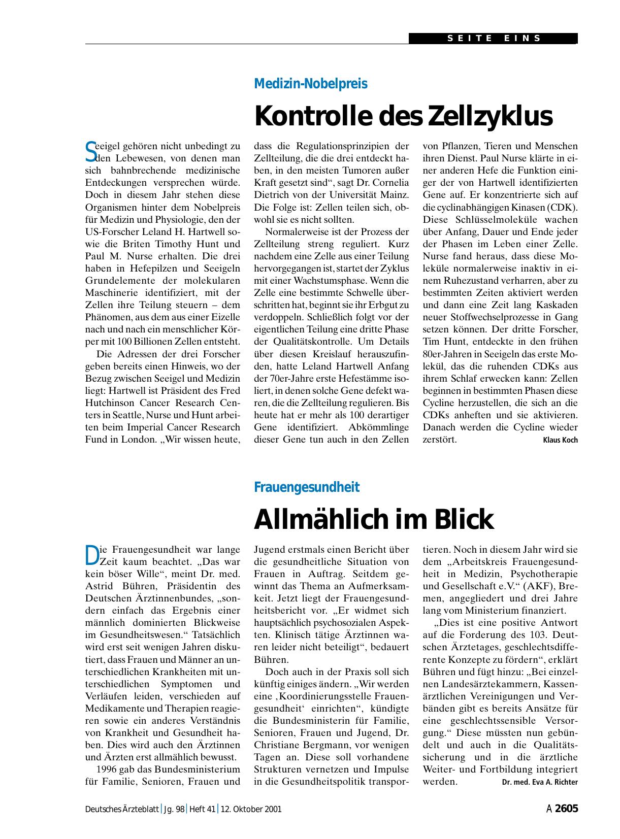 Vorschauseite 1: Frauengesundheit: Allmählich im Blick