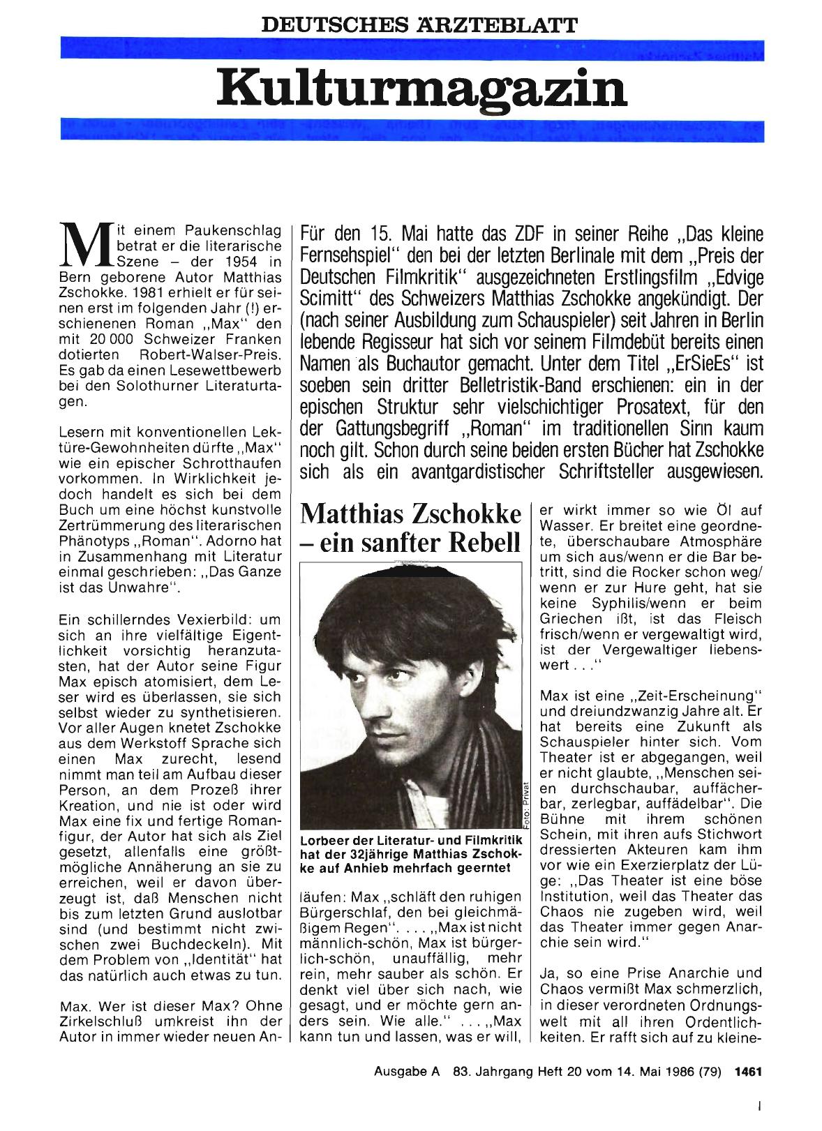 Vorschauseite 1: Matthias Zschokke — ein sanfter Rebell
