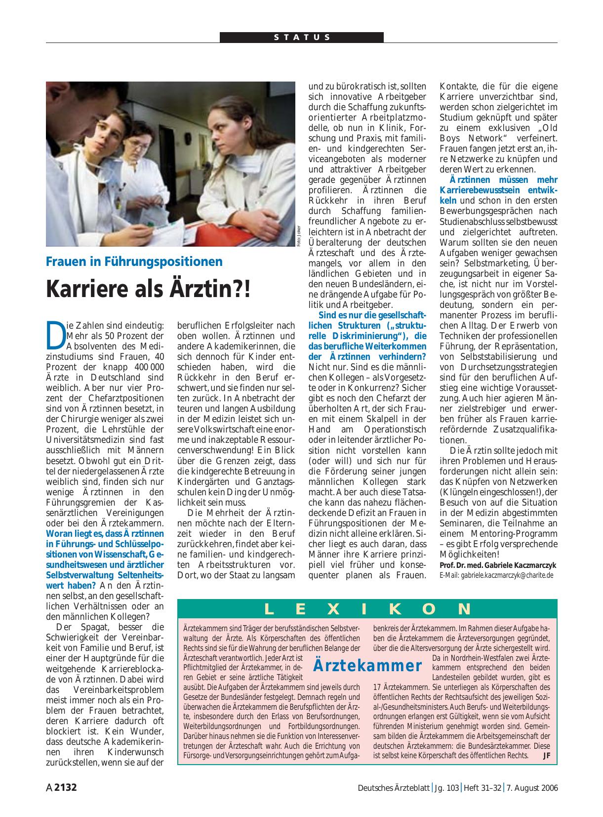 Vorschauseite 1: Frauen in Führungspositionen: Karriere als Ärztin? !