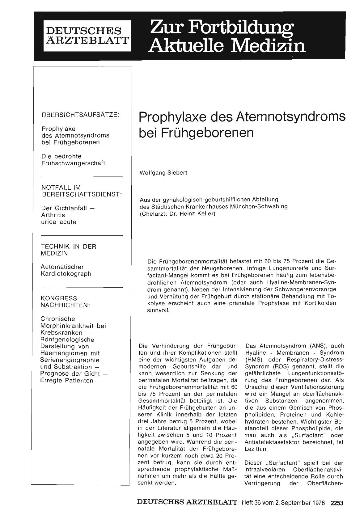 Vorschauseite 1: Prophylaxe des Atemnotsyndroms bei Frühgeborenen