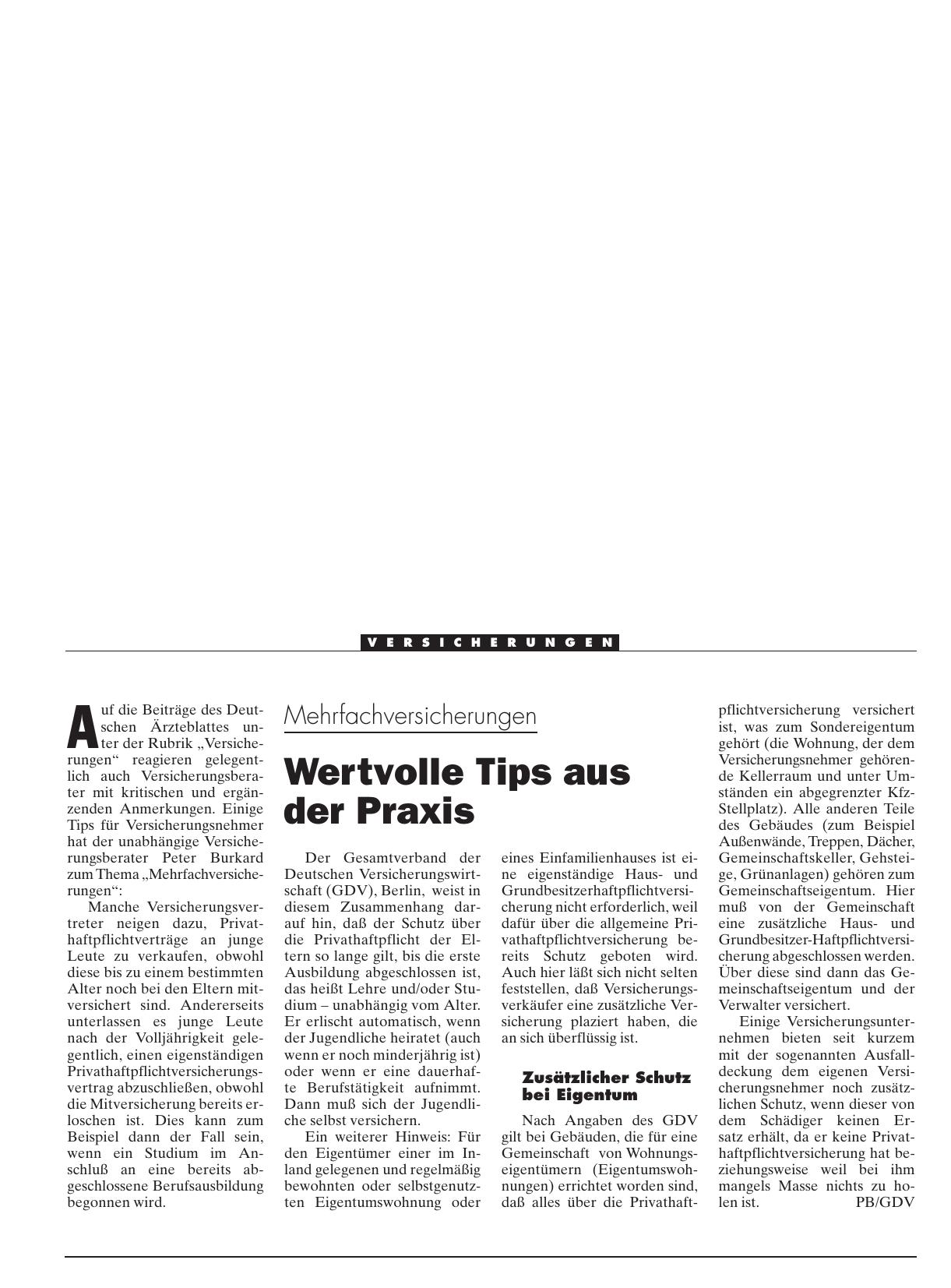 Vorschauseite 1: Mehrfachversicherungen: Wertvolle Tips aus der Praxis