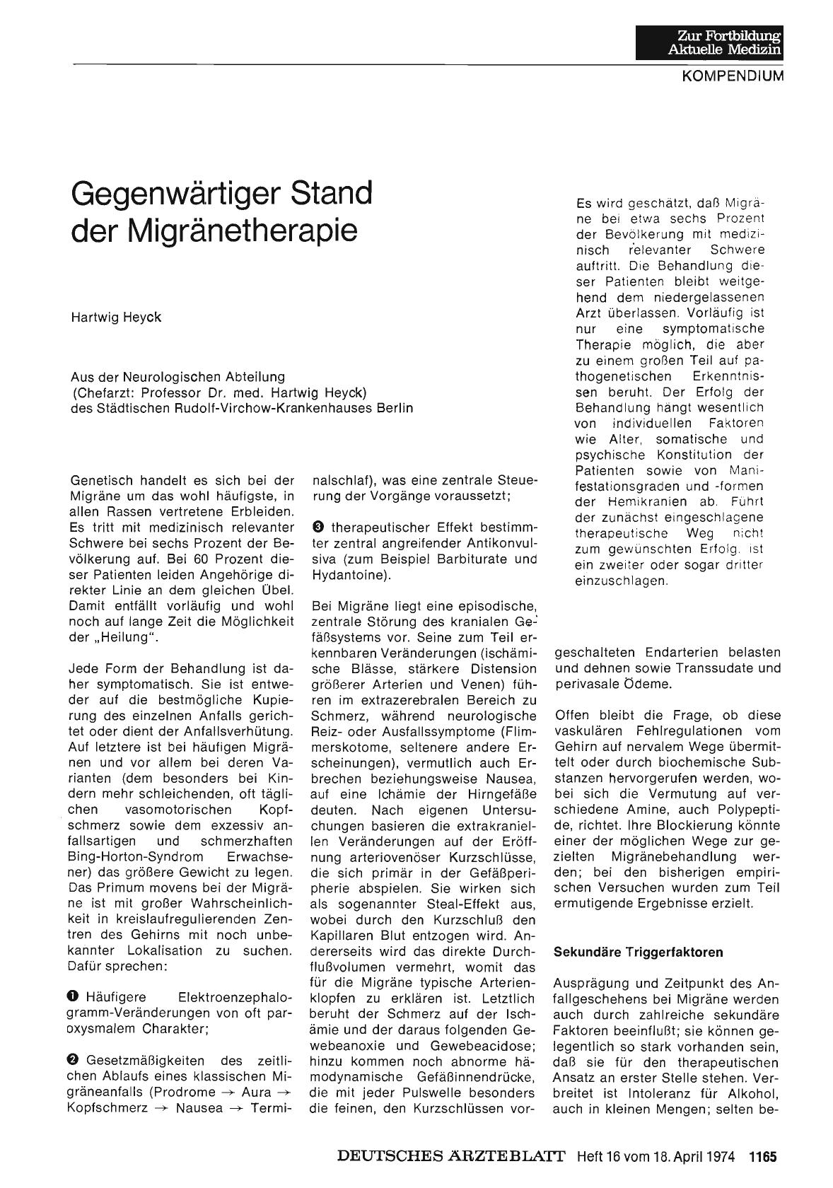 Vorschauseite 1: Gegenwärtiger Stand der Migränetherapie