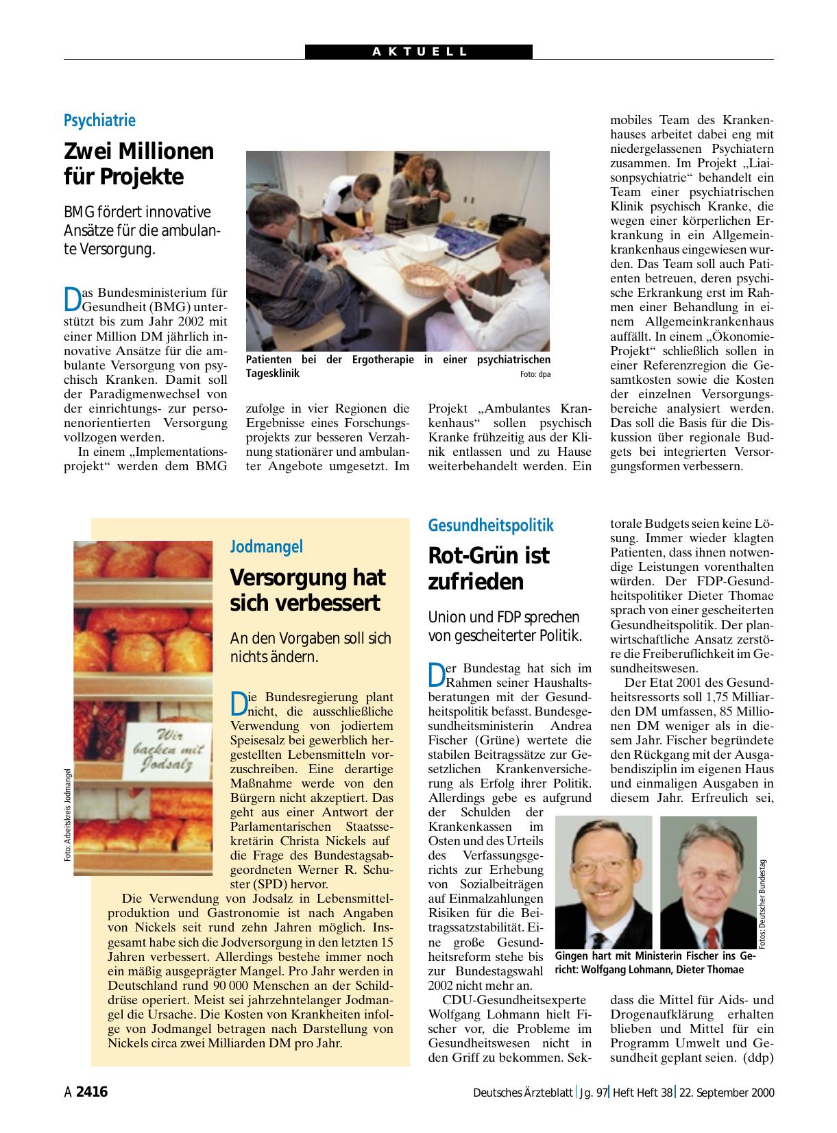 Vorschauseite 1: Psychiatrie: Zwei Millionen für Projekte
