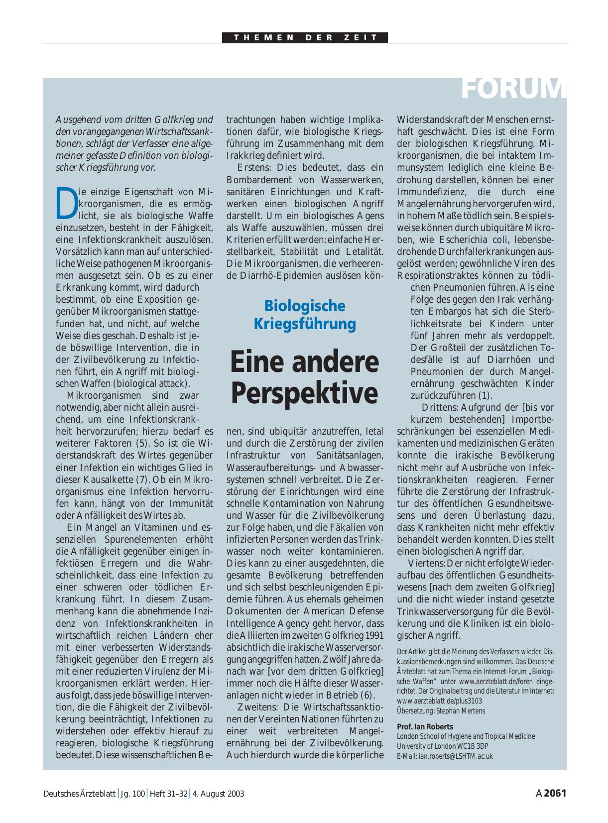Vorschauseite 1: Biologische Kriegsführung: Eine andere Perspektive
