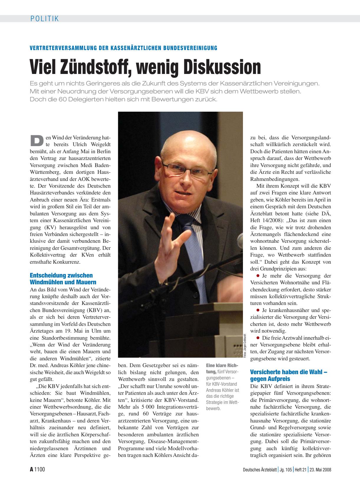 Vorschauseite 1: Vertreterversammlung der Kassenärztlichen Bundesvereinigung: Viel Zündstoff, wenig Diskussion