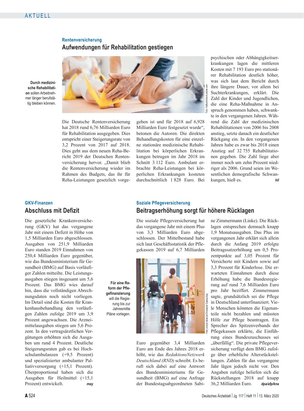 Vorschauseite 1: Rentenversicherung: Aufwendungen für Rehabilitation gestiegen