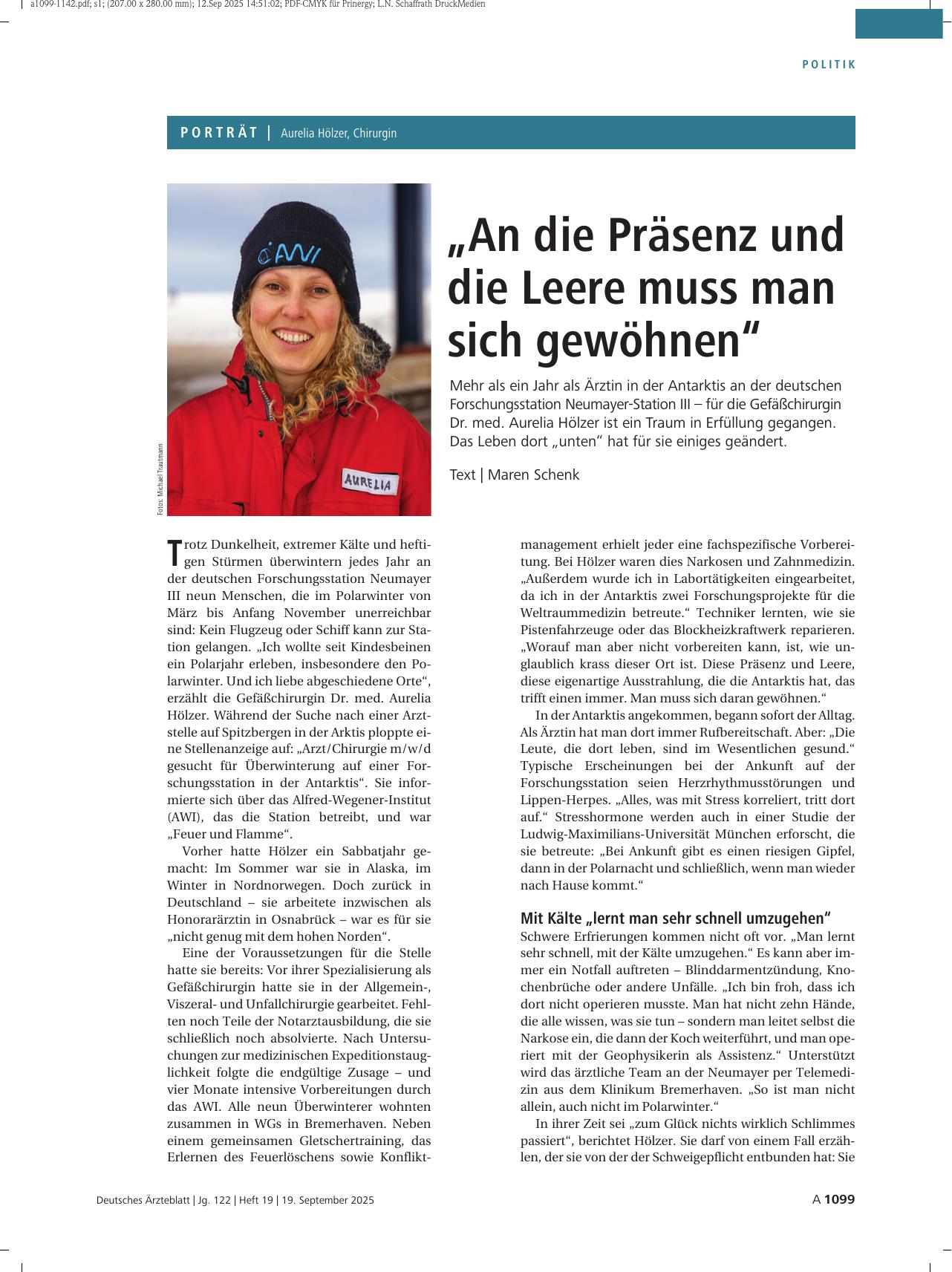 Vorschauseite 1: Aurelia Hölzer, Chirurgin: „An die Präsenz und die Leere muss man sich gewöhnen“