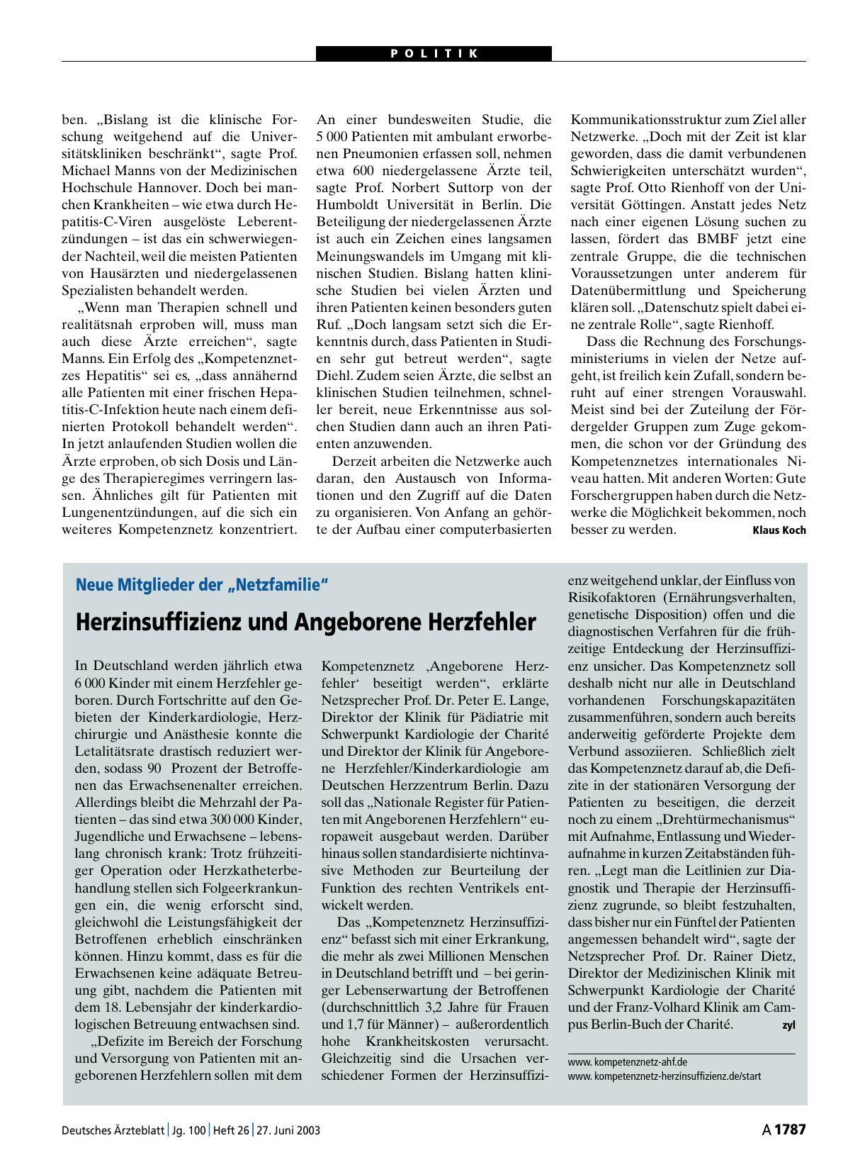 Vorschauseite 1: Neue Mitglieder der „Netzfamilie“: Herzinsuffizienz und Angeborene Herzfehler