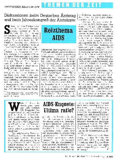 Vorschauseite 1: Reizthema AIDS: Diskussionen beim Deutschen Ärztetag und beim Jahreskongreß der Amtsärzte:
