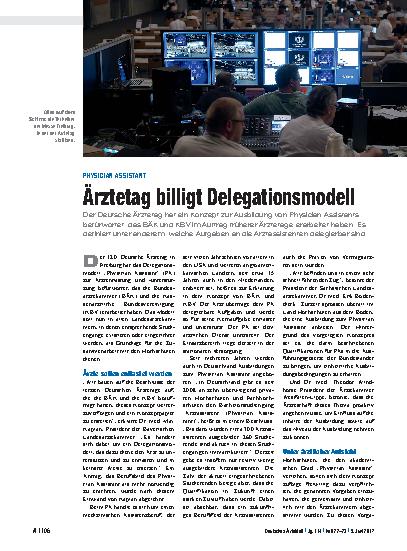 Vorschauseite 1: Physician Assistant: Ärztetag billigt Delegationsmodell