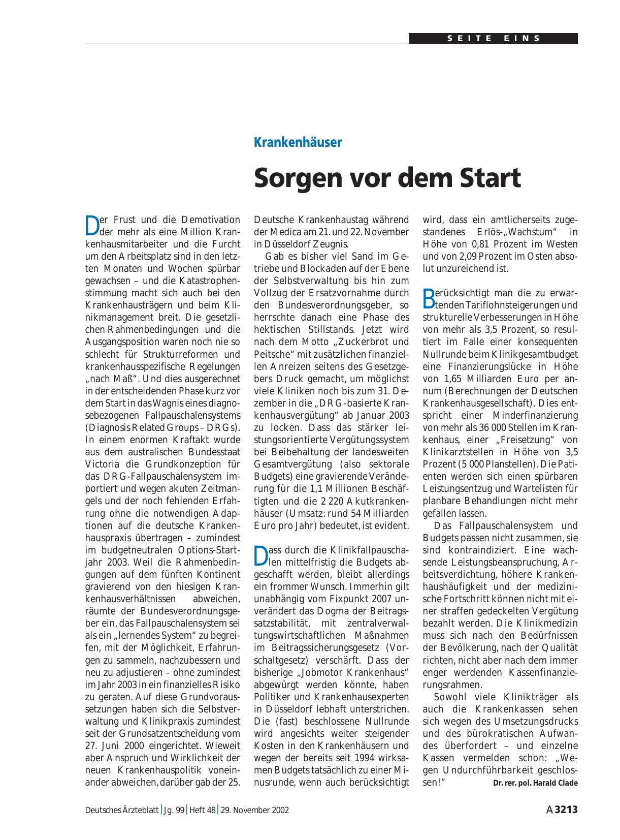 Vorschauseite 1: Krankenhäuser: Sorgen vor dem Start