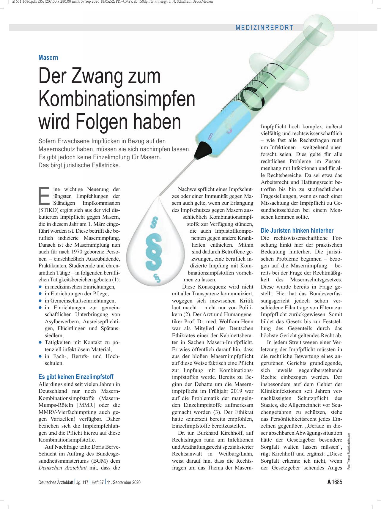 Vorschauseite 1: Masern: Der Zwang zum Kombinationsimpfen wird Folgen haben