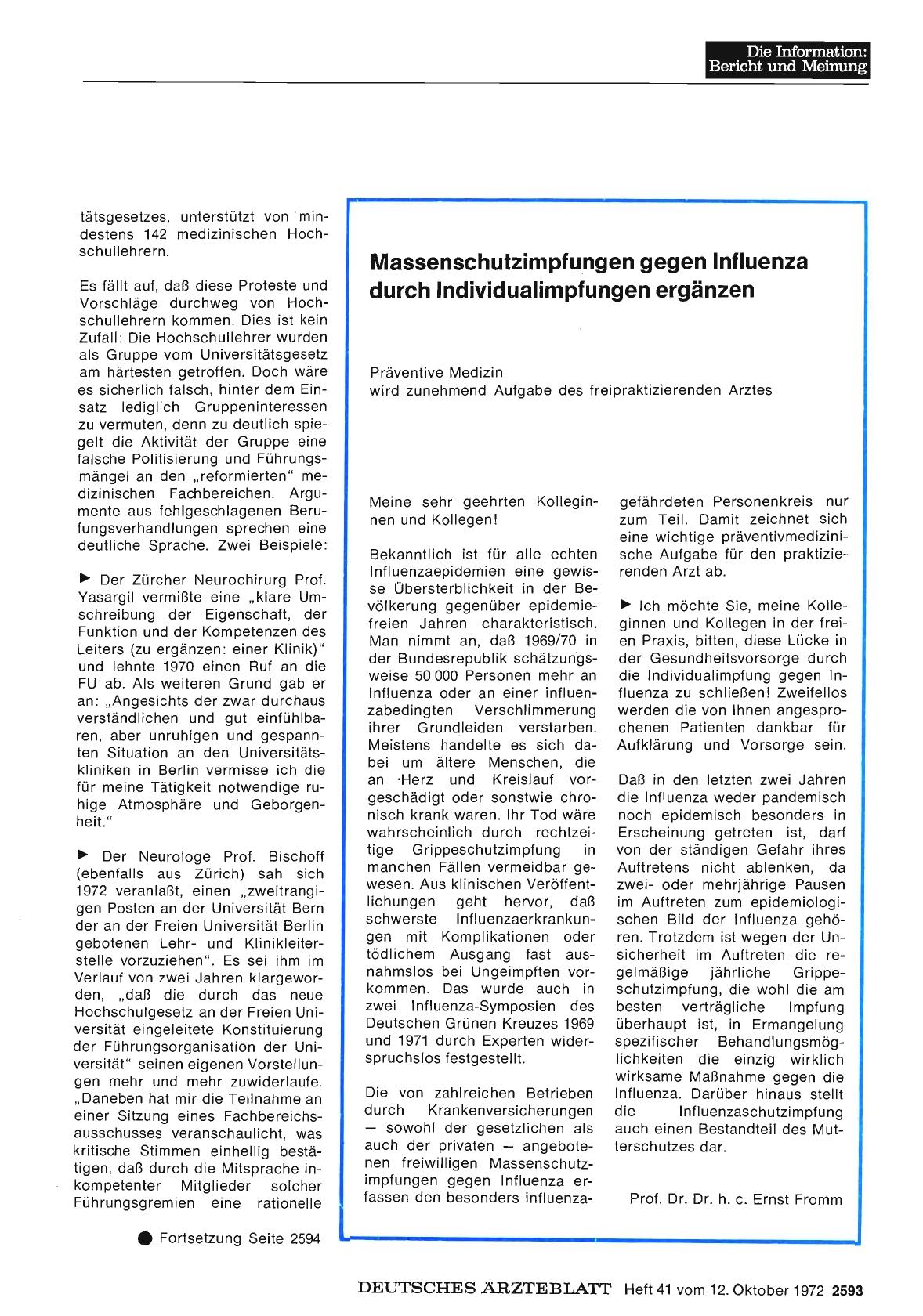 Vorschauseite 1: Massenschutzimpfungen gegen Influenza durch Individualimpfungen ergänzen: Präventive Medizin wird zunehmend Aufgabe des freipraktizierenden Arztes
