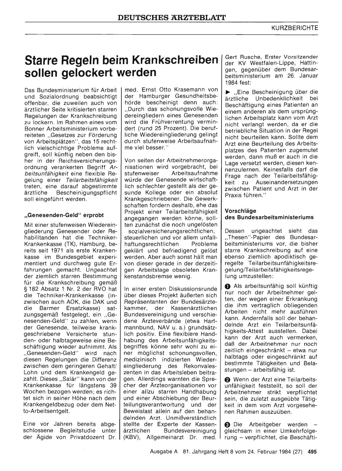Vorschauseite 1: Starre Regeln beim Krankschreiben sollen gelockert werden