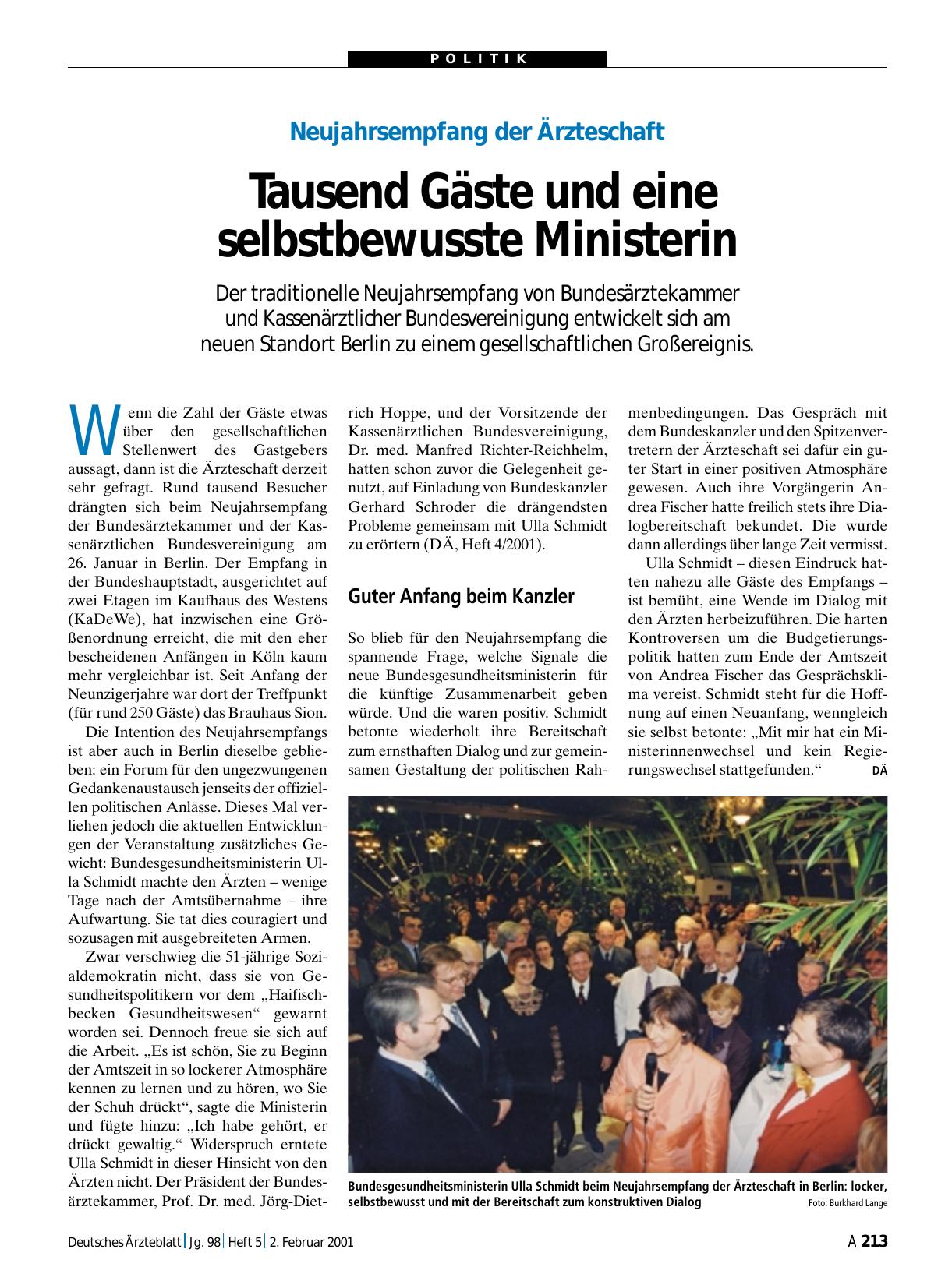 Vorschauseite 1: Neujahrsempfang der Ärzteschaft: Tausend Gäste und eine selbstbewusste Ministerin