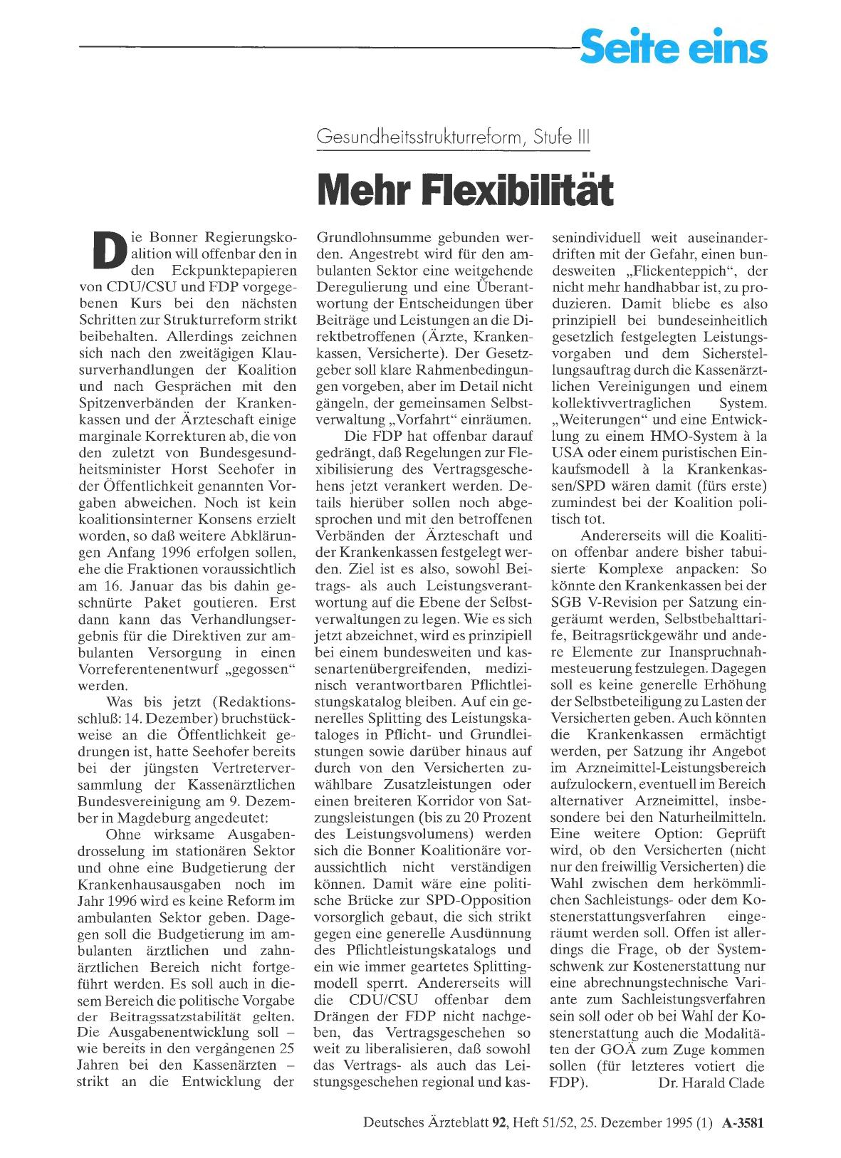 Vorschauseite 1: Gesundheitsstrukturreform: Stufe III Mehr Flexibilität