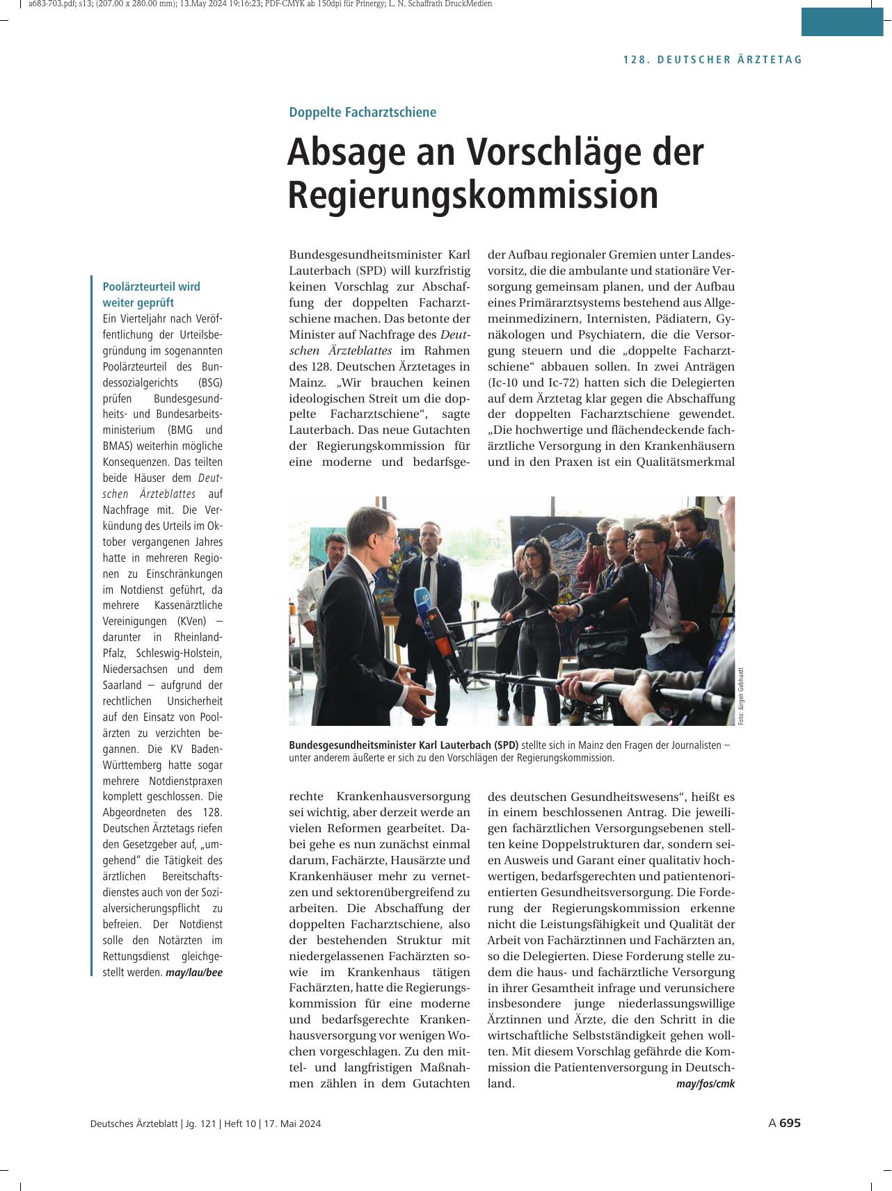 Vorschauseite 1: Poolärzteurteil wird weiter geprüft