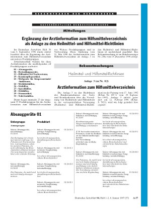 Vorschauseite 1: Mitteilungen: Ergänzung der Arztinformation zum Hilfsmittelverzeichnis als Anlage zu den Heilmittelund Hilfsmittel-Richtlinien