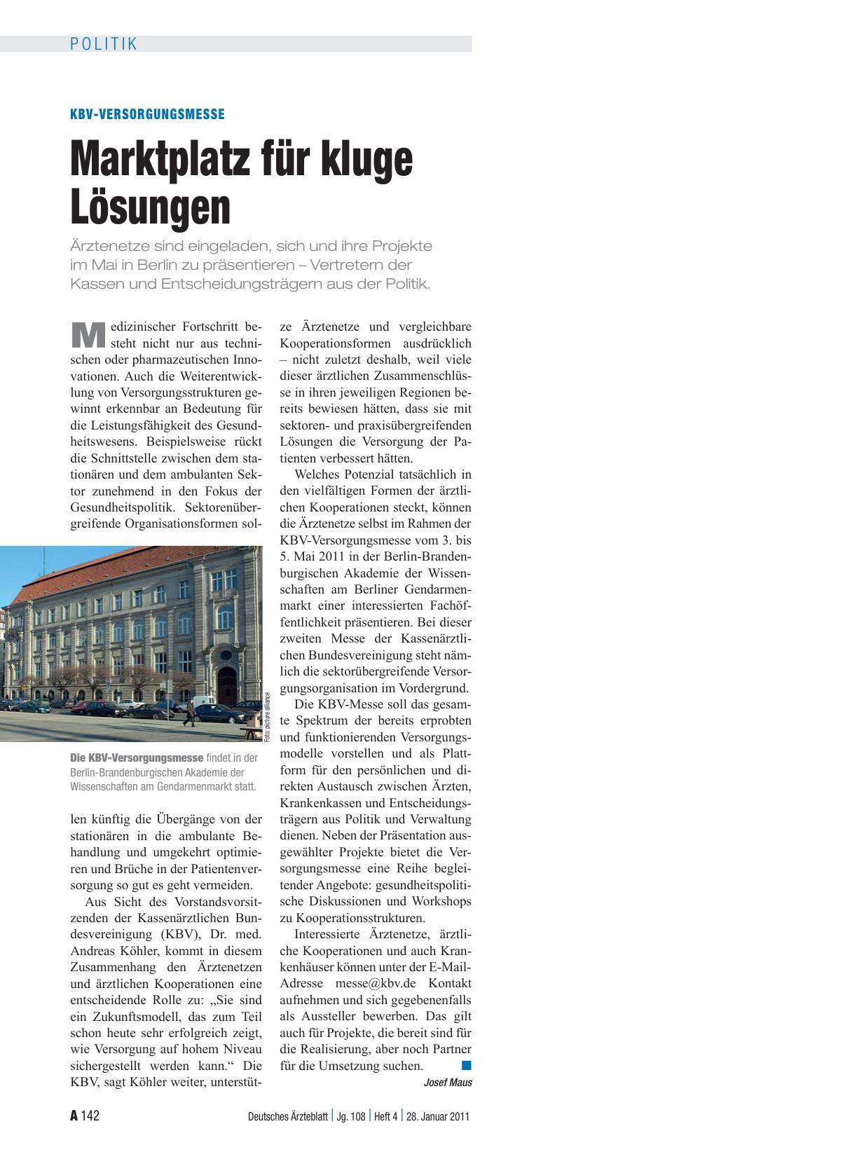 Vorschauseite 1: KBV-Versorgungsmesse: Marktplatz für kluge Lösungen