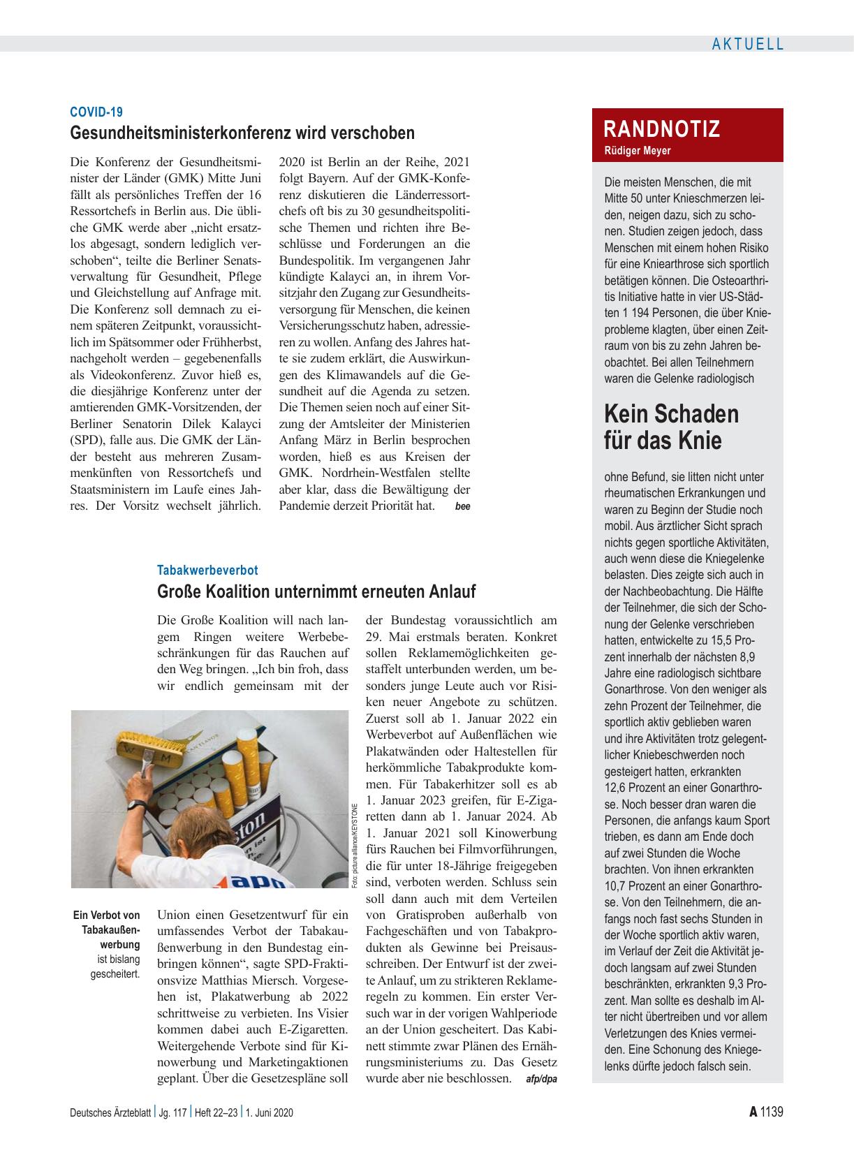 Vorschauseite 1: COVID-19: Gesundheitsministerkonferenz wird verschoben