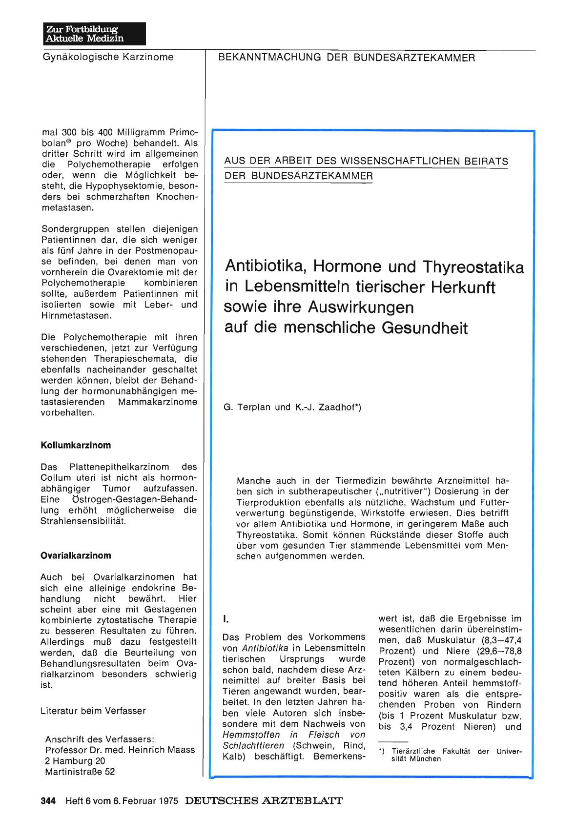 Vorschauseite 1: AUS DER ARBEIT DES WISSENSCHAFTLICHEN BEIRATS DER BUNDESÄRZTEKAMMER: Antibiotika, Hormone und Thyreostatika in Lebensmitteln tierischer Herkunft sowie ihre Auswirkungen auf die me…