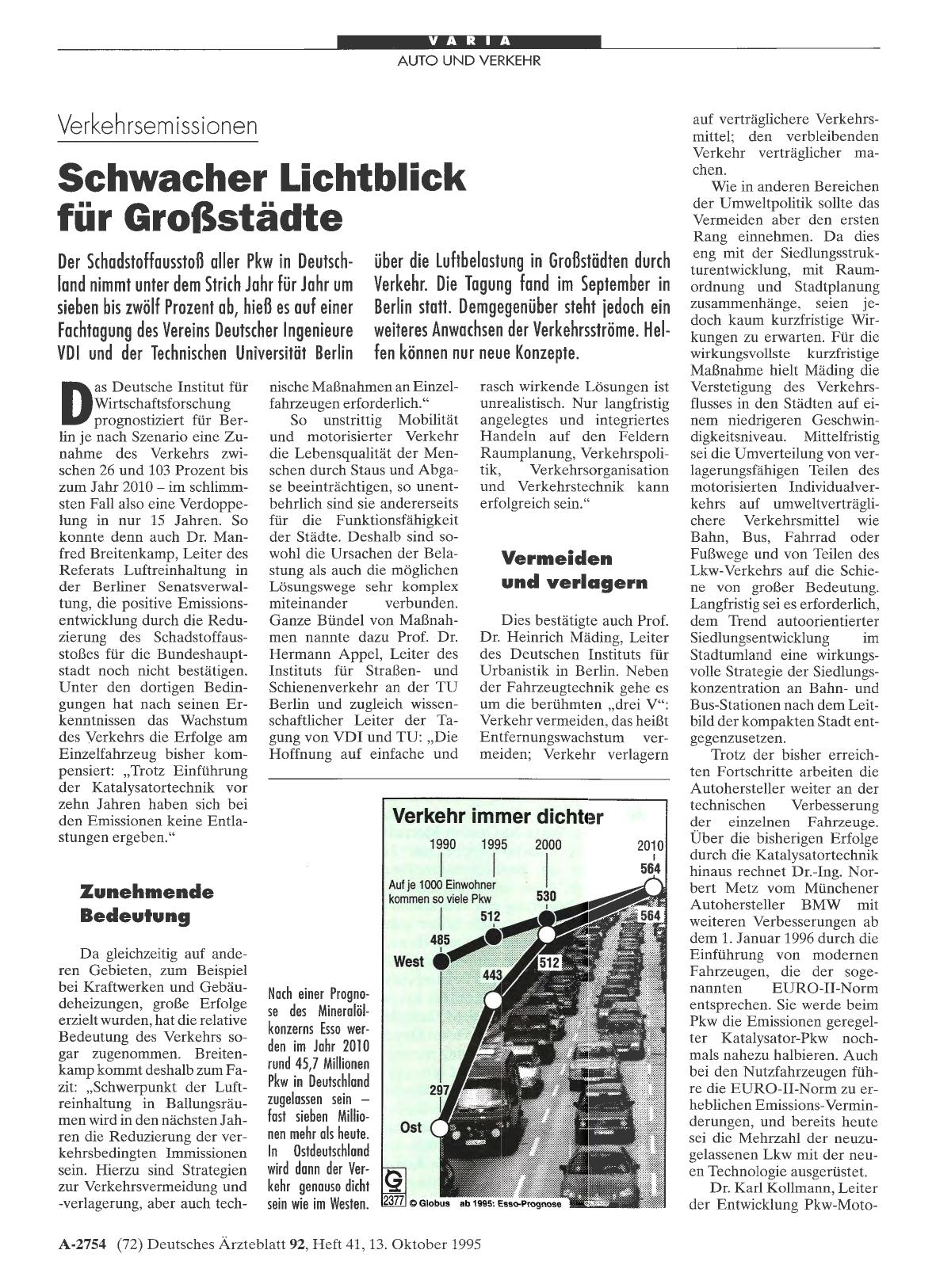 Vorschauseite 1: Verkehrsemissionen: Schwacher Lichtblick für Großstädte