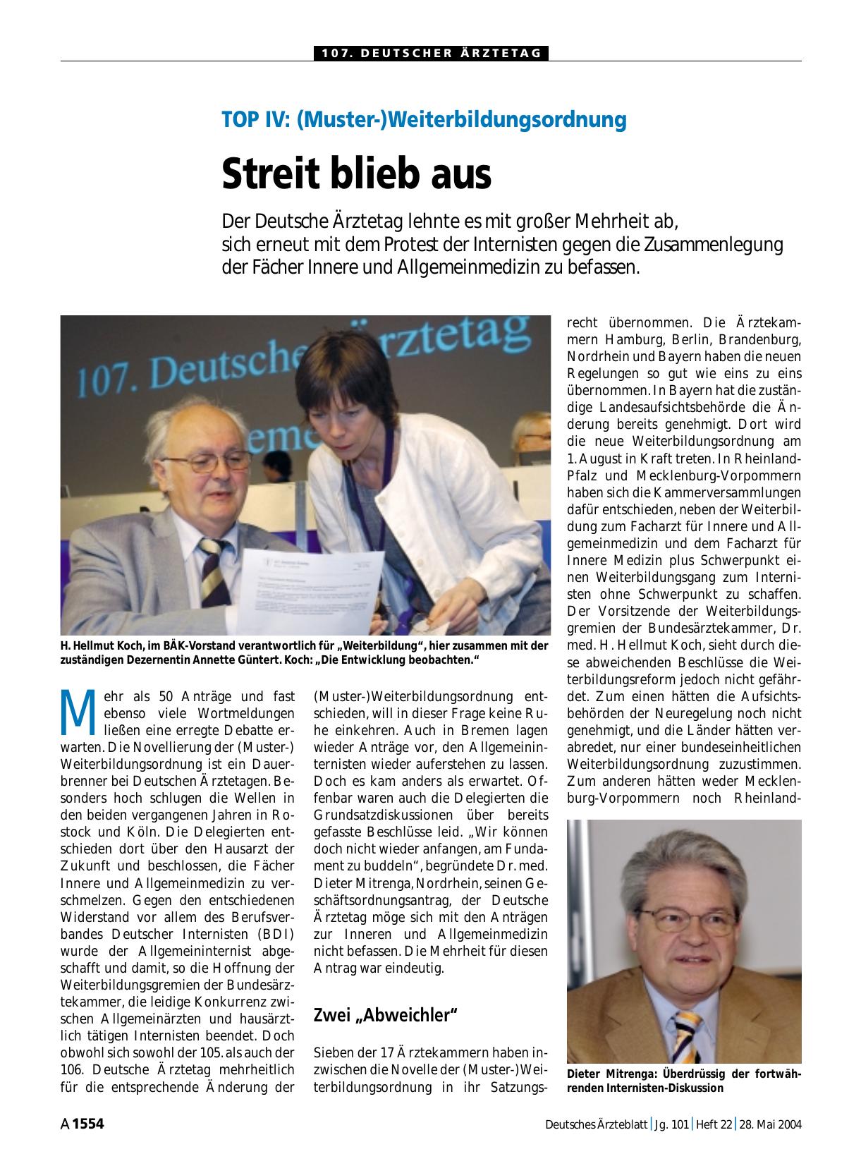 Vorschauseite 1: TOP IV: (Muster-)Weiterbildungsordnung – Streit blieb aus