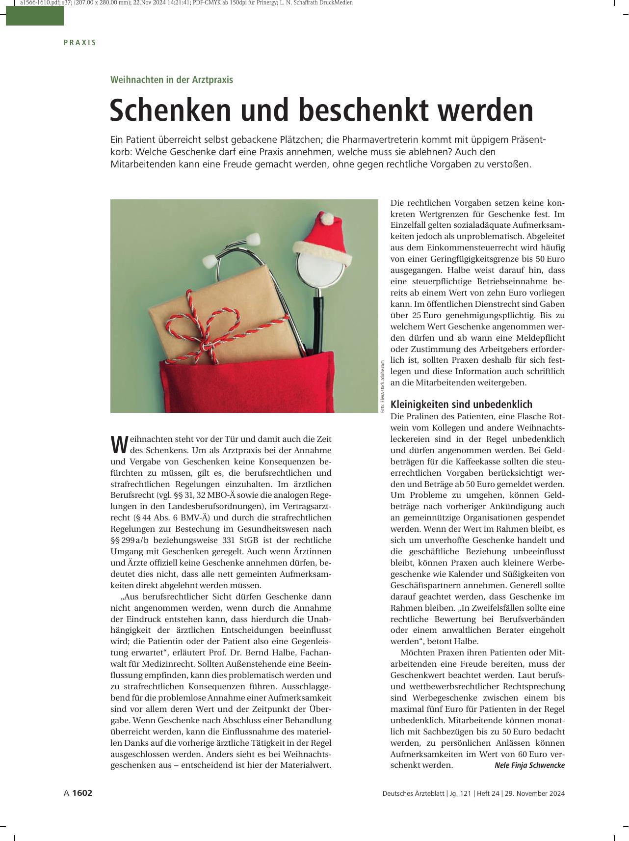 Vorschauseite 1: Weihnachten in der Arztpraxis: Schenken und beschenkt werden