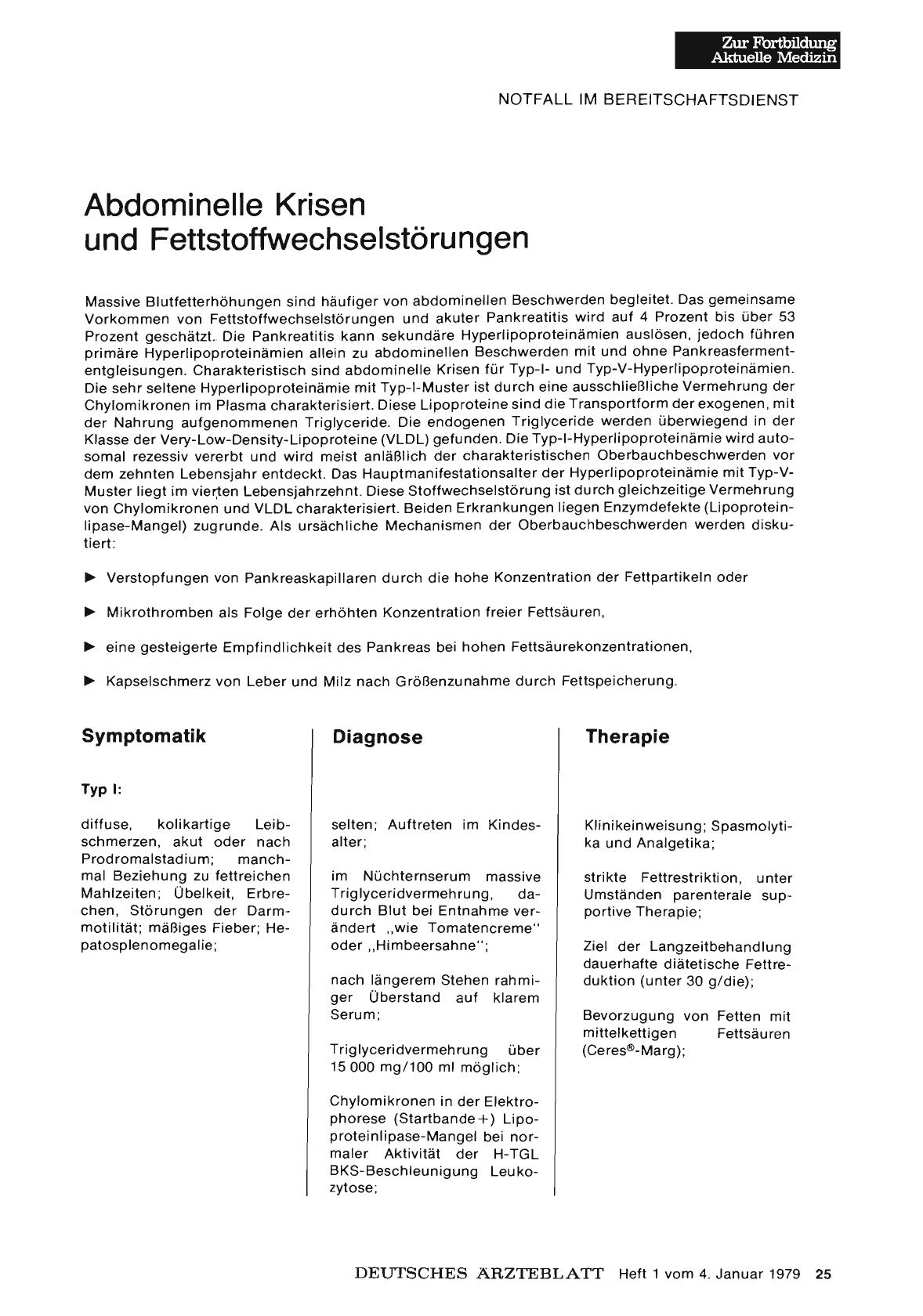 Vorschauseite 1: Abdominelle Krisen und Fettstoffwechselstörungen